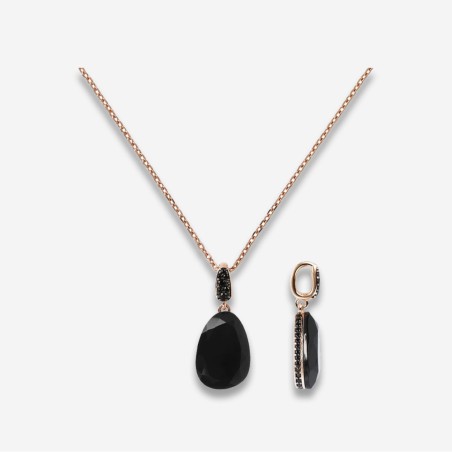 Bronzallure Collana Preziosa con Pietra Naturale Spinello Nero e Cubic Zirconia