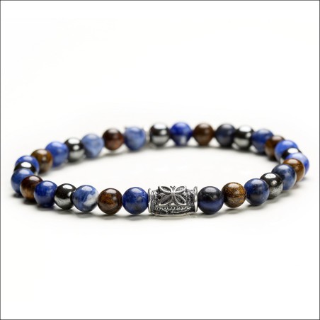 Gerba Bracciale Da Uomo Stone Grey And Blue occhio di tigre sodalite argento - 245