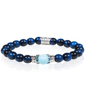 Bracciale Gerba LAB Occhio di Tigre blu e murrina turchese uomo donna