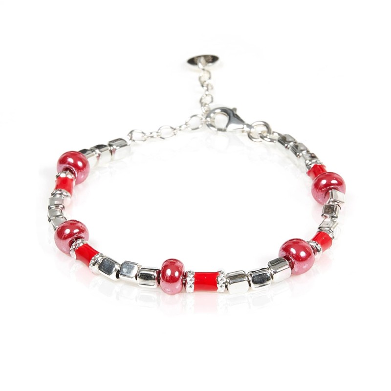 Gerba Bracciale Baby Silver Argento e pietre in Ceramica rossa bambino - BS15