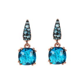 Bronzallure Orecchini Pendenti con Prisma Gem Quadrata e Pavé - WSBZ02182.BLUE