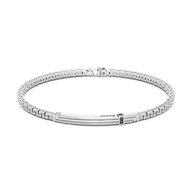 Bracciale Zancan in argento con targa e pietre nere. - EXB817