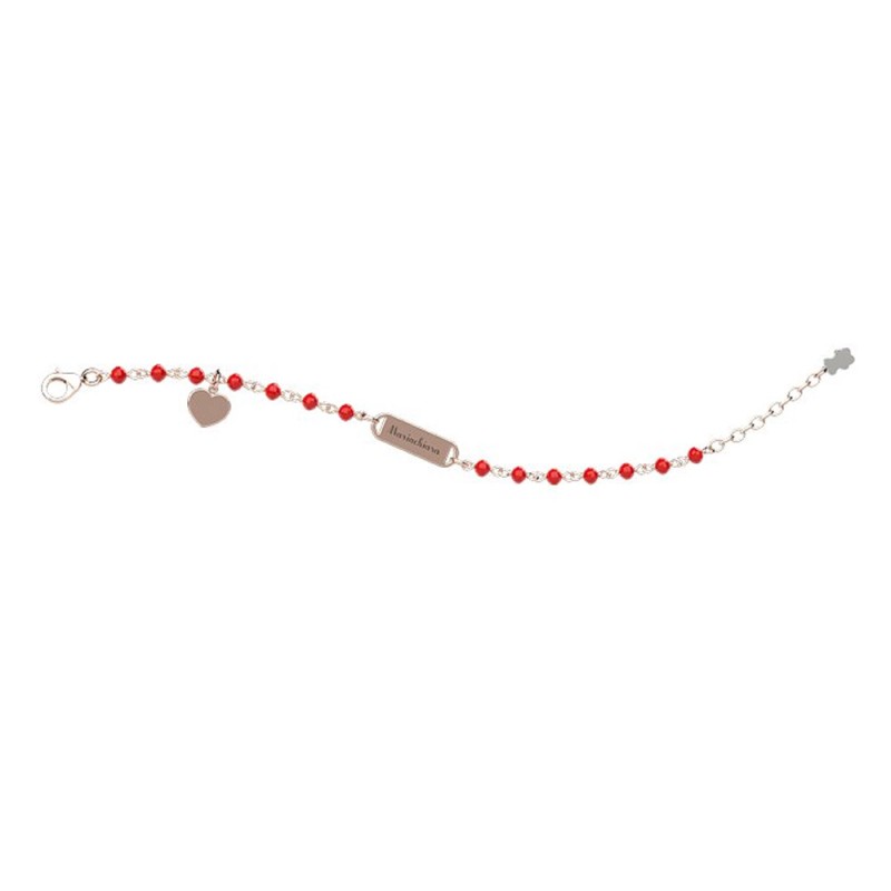 Nanan Bracciale Argento 925 con Sfere Rosse e Targhetta - NAN0297