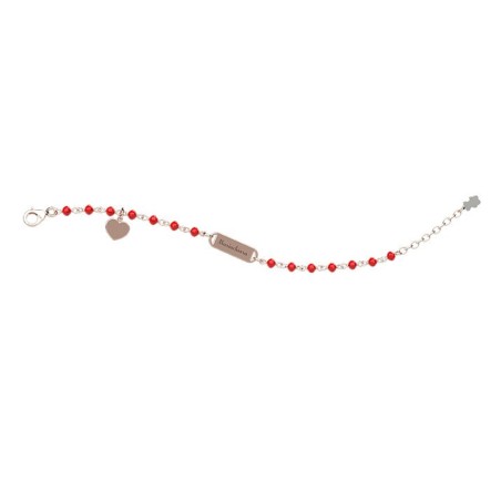 Nanan Bracciale Argento 925 con Sfere Rosse e Targhetta - NAN0297