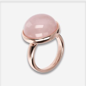 Bronzallure Anello con Pietra Quarzo Rosa Tonda Cabochon