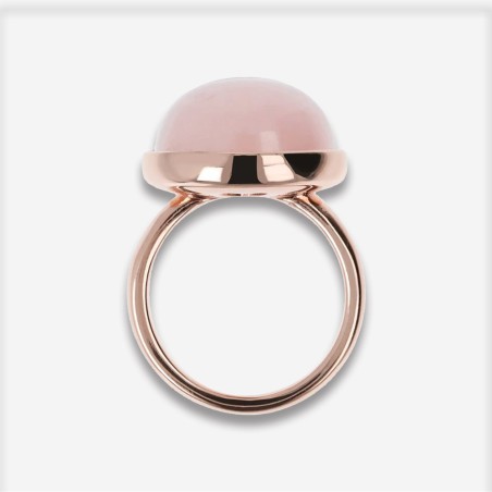 Bronzallure Anello con Pietra Quarzo Rosa Tonda Cabochon