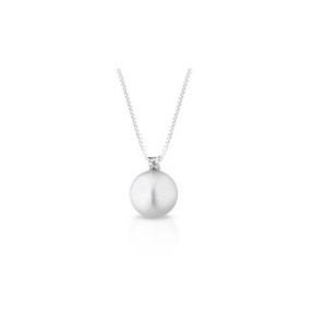 COSCIA Pendente con catena in oro 18kt bianco, perla giapponese diametro 6,5/7 mm e diamanti da 0,02 kt. - LBPNAK170R+
