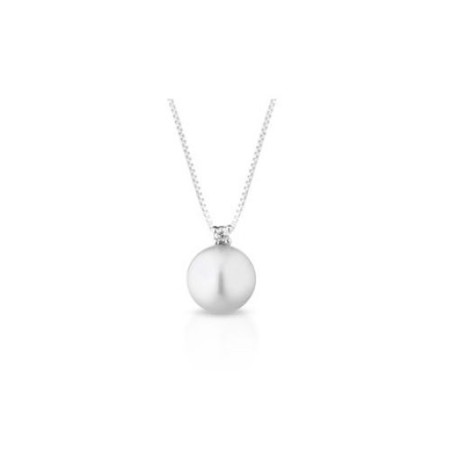 COSCIA Pendente con catena rolò in oro 18kt bianco, perla giapponese diametro 7,5/8 mm e diamanti da 0,02 Kt. - LBPNAK180R+
