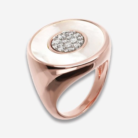 Bronzallure Anello Chevalier Bicolore con Pavé