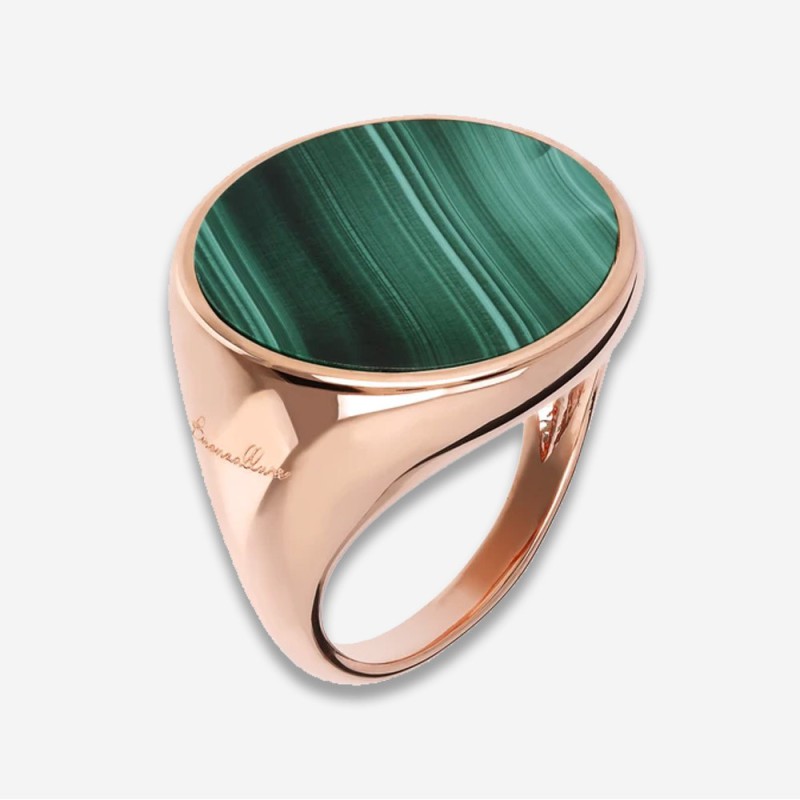 Bronzallure Anello Chevalier con Pietra Naturale Malachite